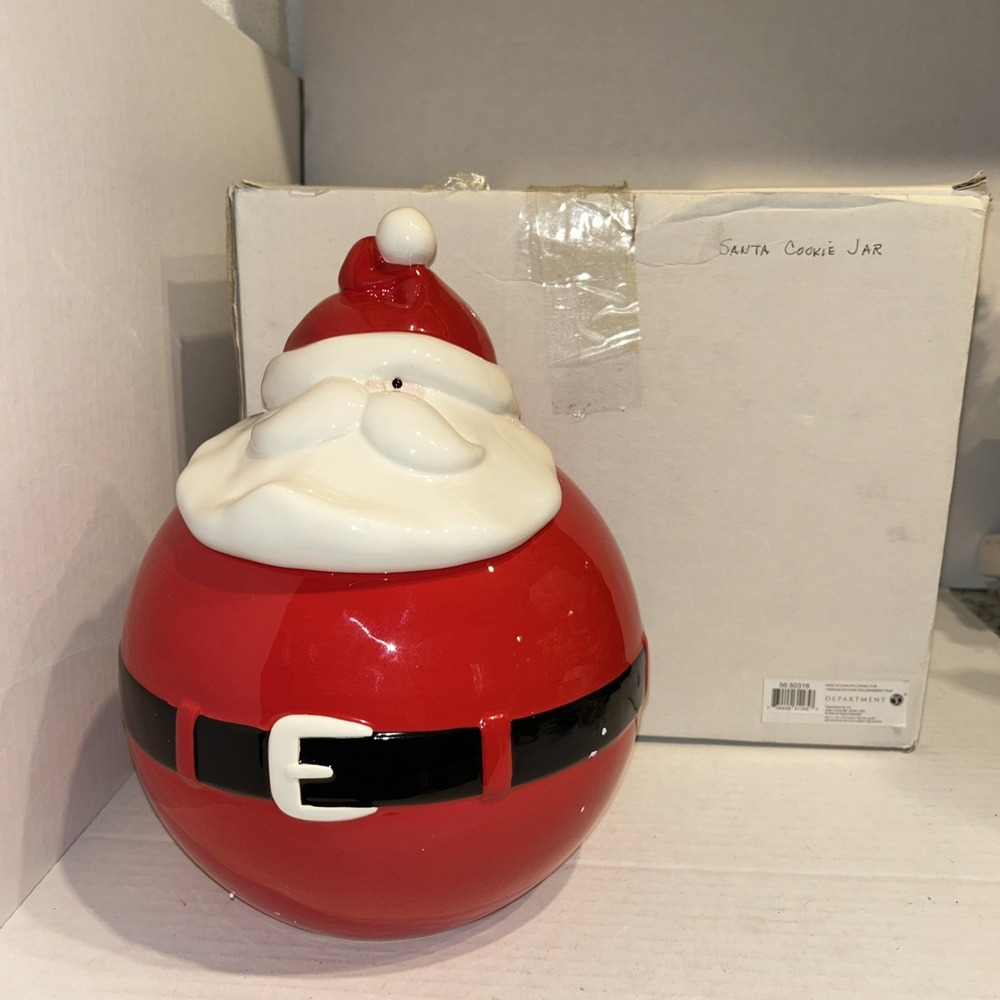 Christmas Cookie Jar - Unique Round Santa Claus 12in x 8in (Department 56)